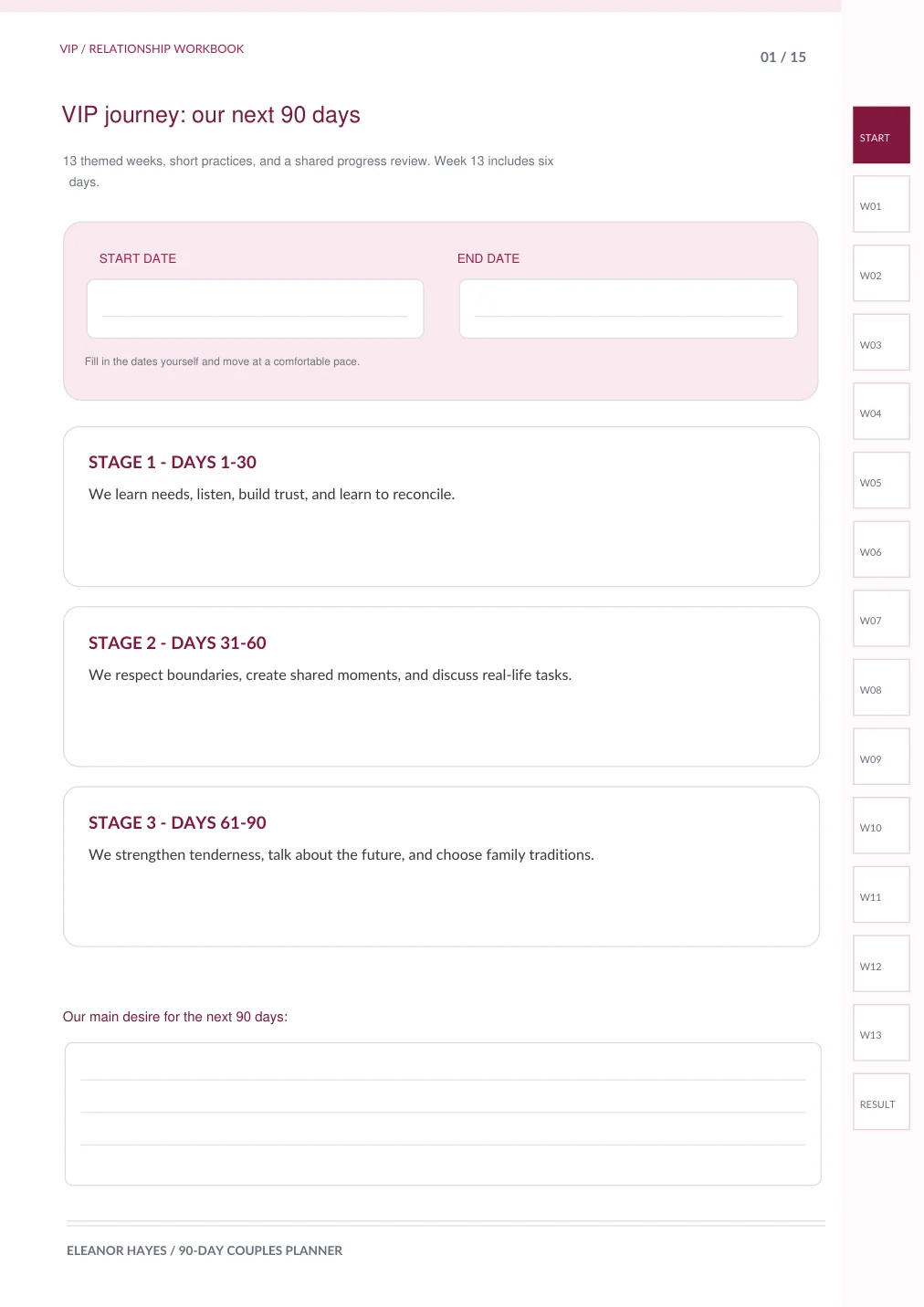 Page from the real 90-day couples journey